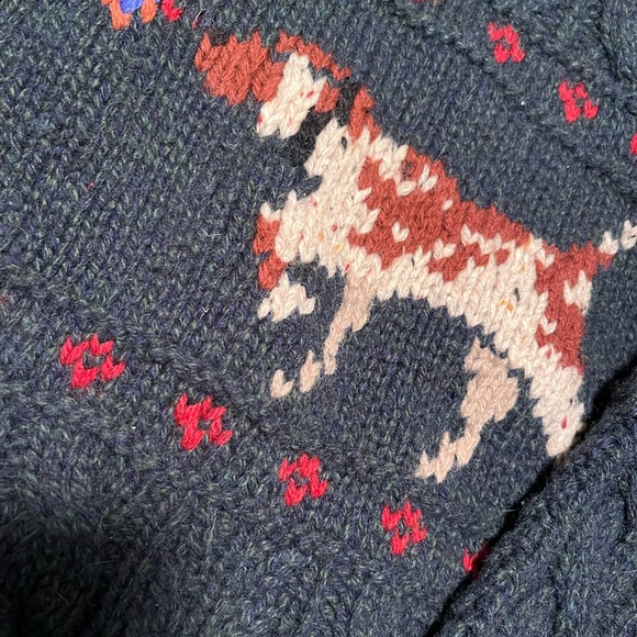 Vintage Woolrich Men’s XL Sweater Cable Knit Hunting Dogs Green Lodge Retro - Picture 4 of 12